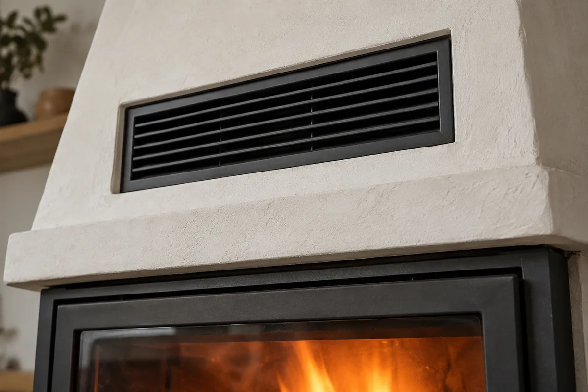 Grille de convection en métal au-dessus d&rsquo;un insert de cheminée